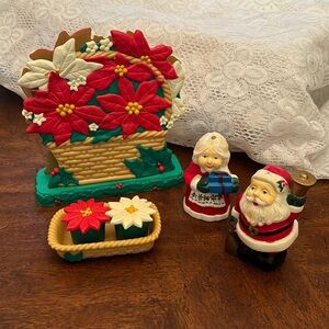 Avon Salt, Pepper and Napkin Holder plus Santa shakers Used Vtg Collectibles
